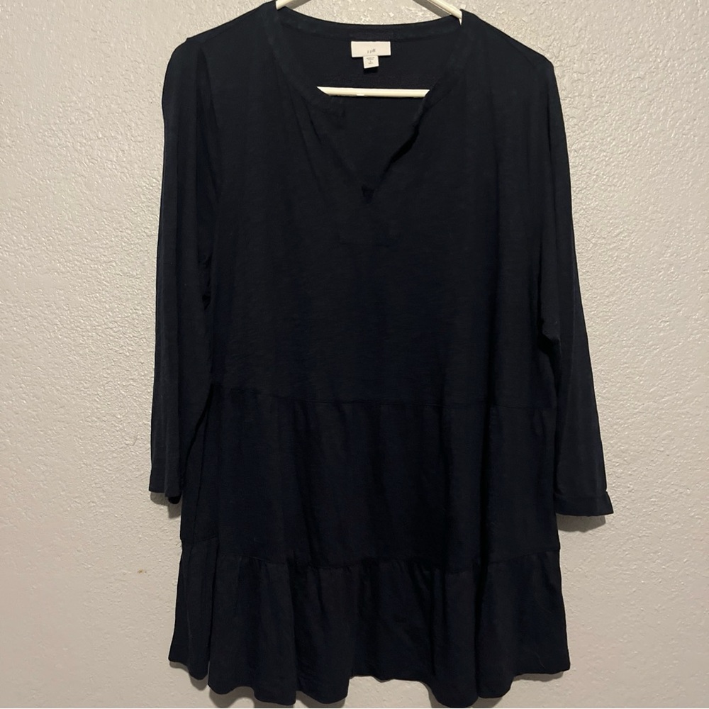 J JILL Tiered Knit Tunic 3/4 Sleeves-Navy Blue-Soft & Comfortable Size L Tall